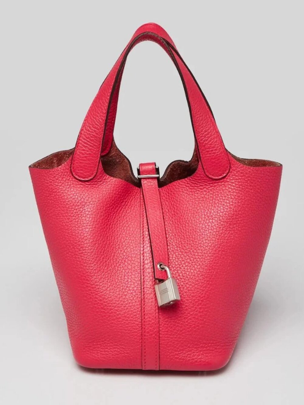 Hermes 18cm Rose Mexico Clemence Leather Palladiul Plated Picotin Lock Bag